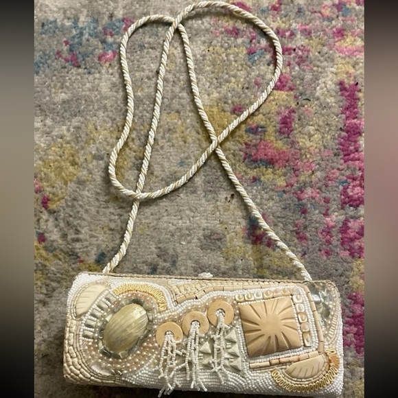 Mary Frances Beaded Cream and Tan Clutch - Picture 1 of 5